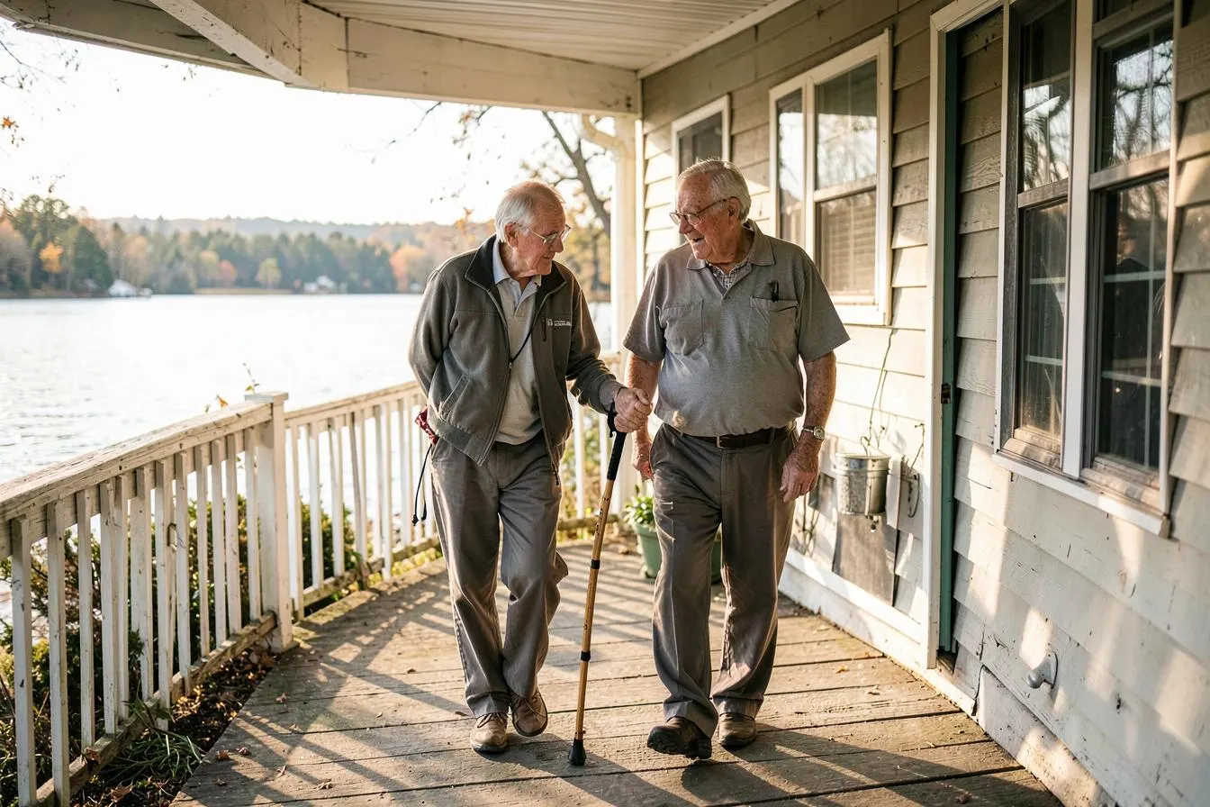 Avida caregiver helping an elderly man at home in Racine County, Wisconsin